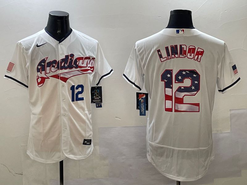 Men Cleveland Indians #12 Lindor White Fashion Elite 2025 Nike MLB Jersey style 2
